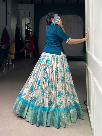Co-ord lehenga set floral print zari weaving festive wear