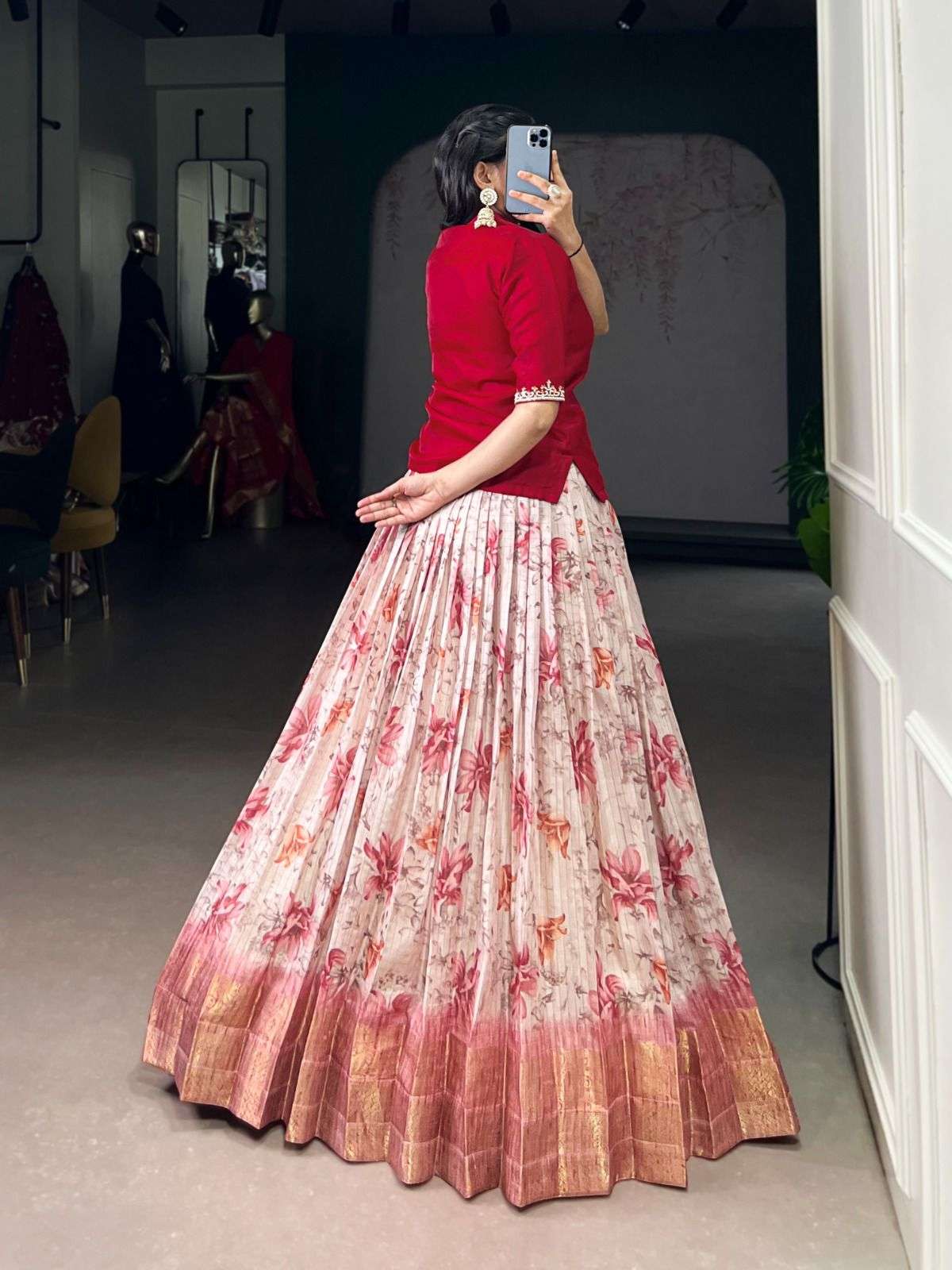 Co-ord lehenga set floral print zari weaving festive wear
