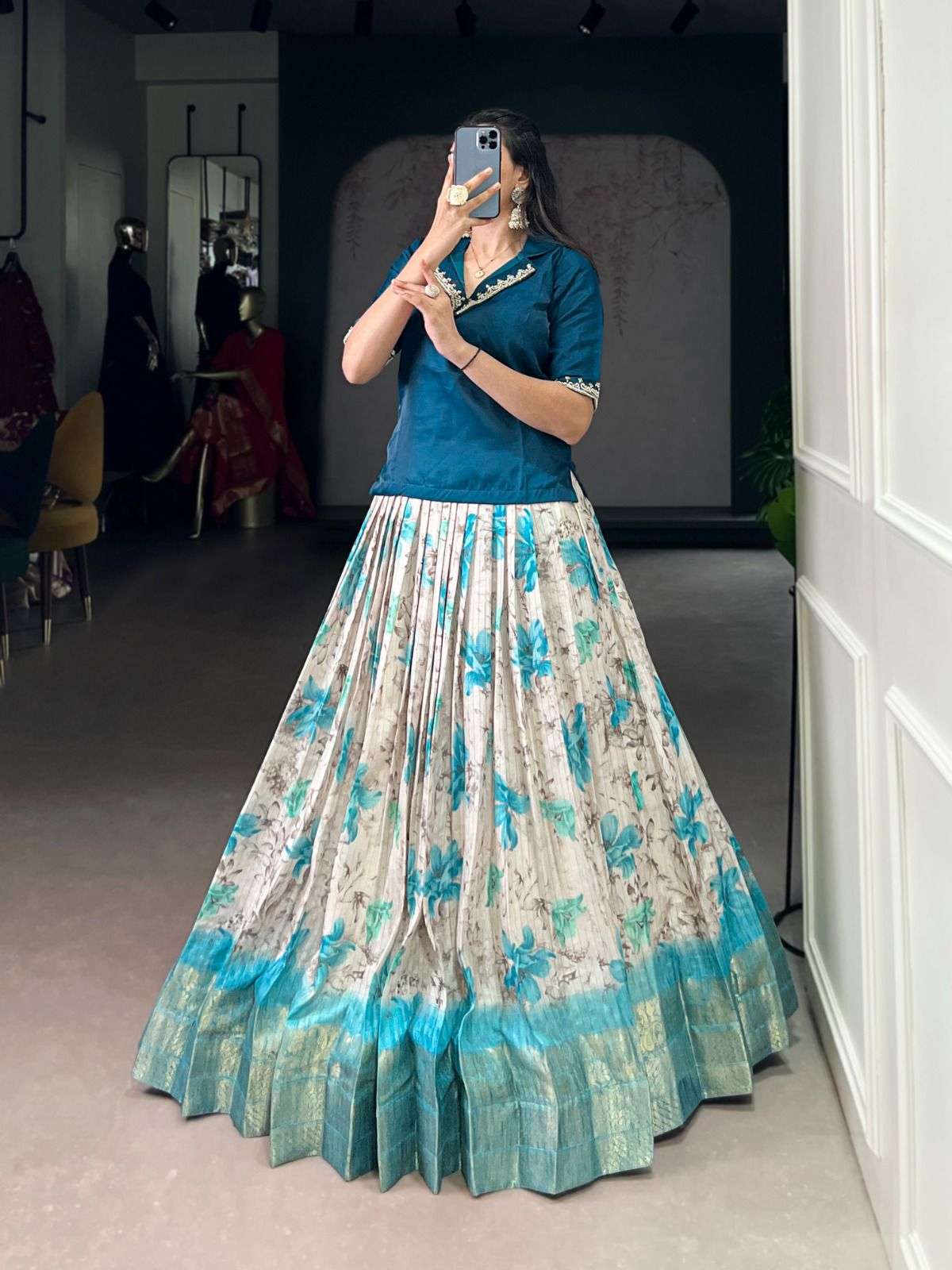 Co-ord lehenga set floral print zari weaving festive wear