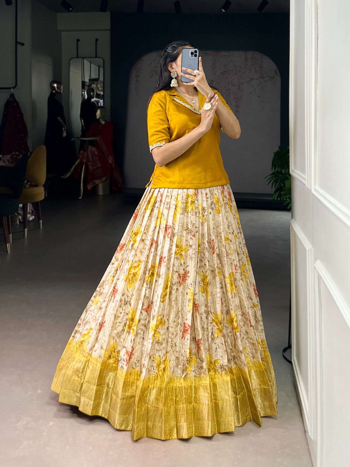 Co-ord lehenga set floral print zari weaving festive wear