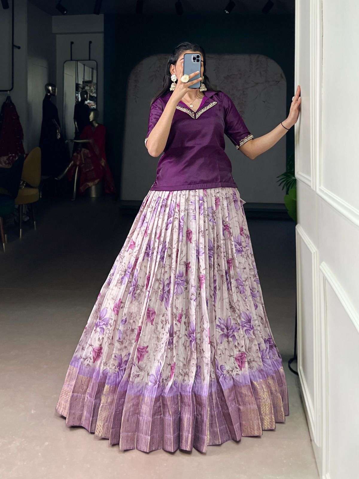 Co-ord lehenga set floral print zari weaving festive wear