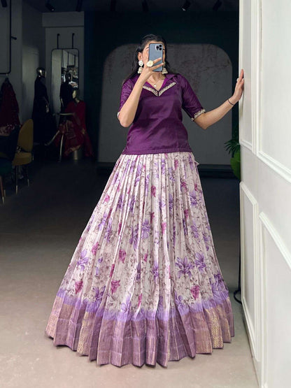 Co-ord lehenga set floral print zari weaving festive wear