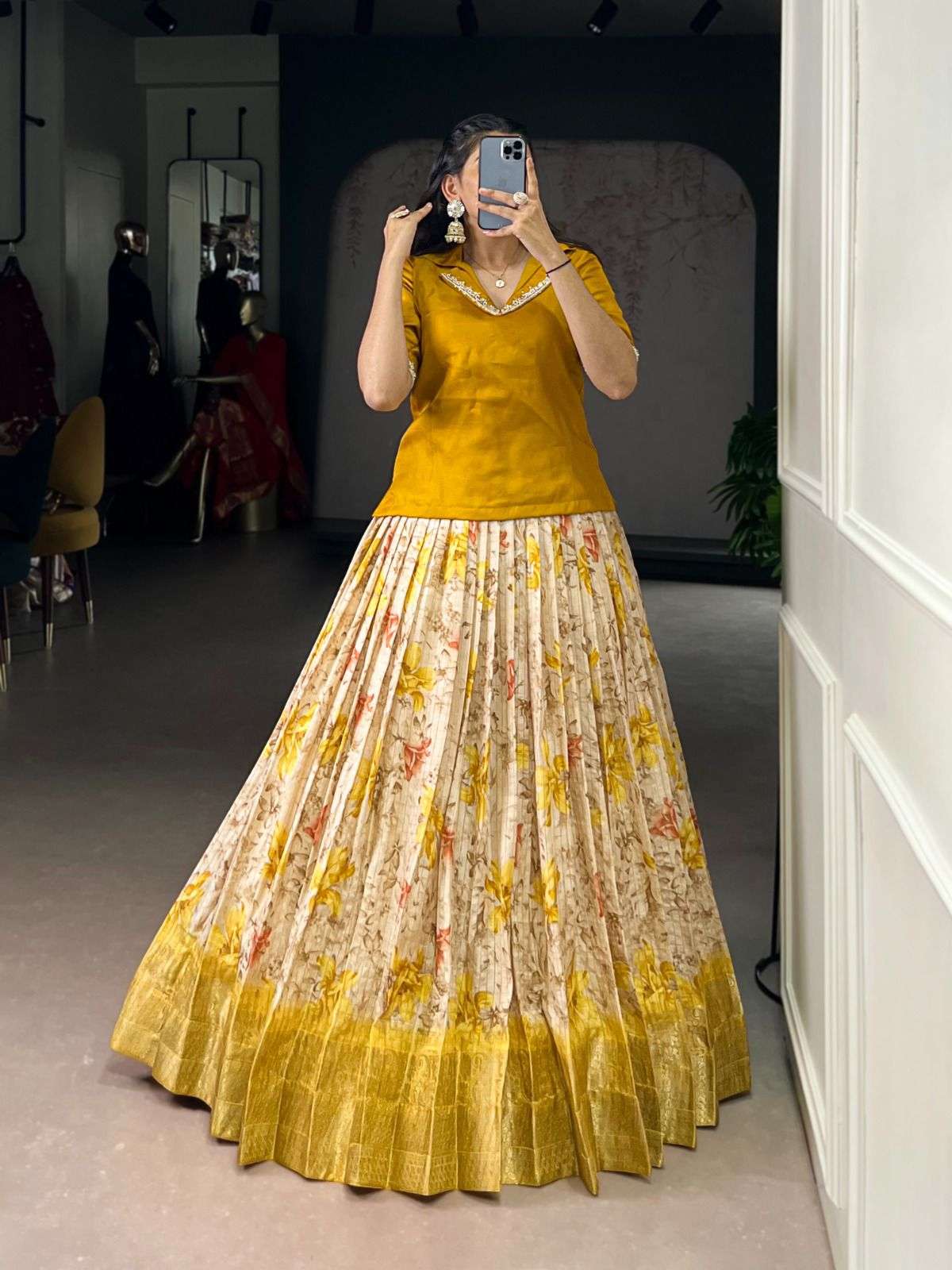 Co-ord lehenga set floral print zari weaving festive wear