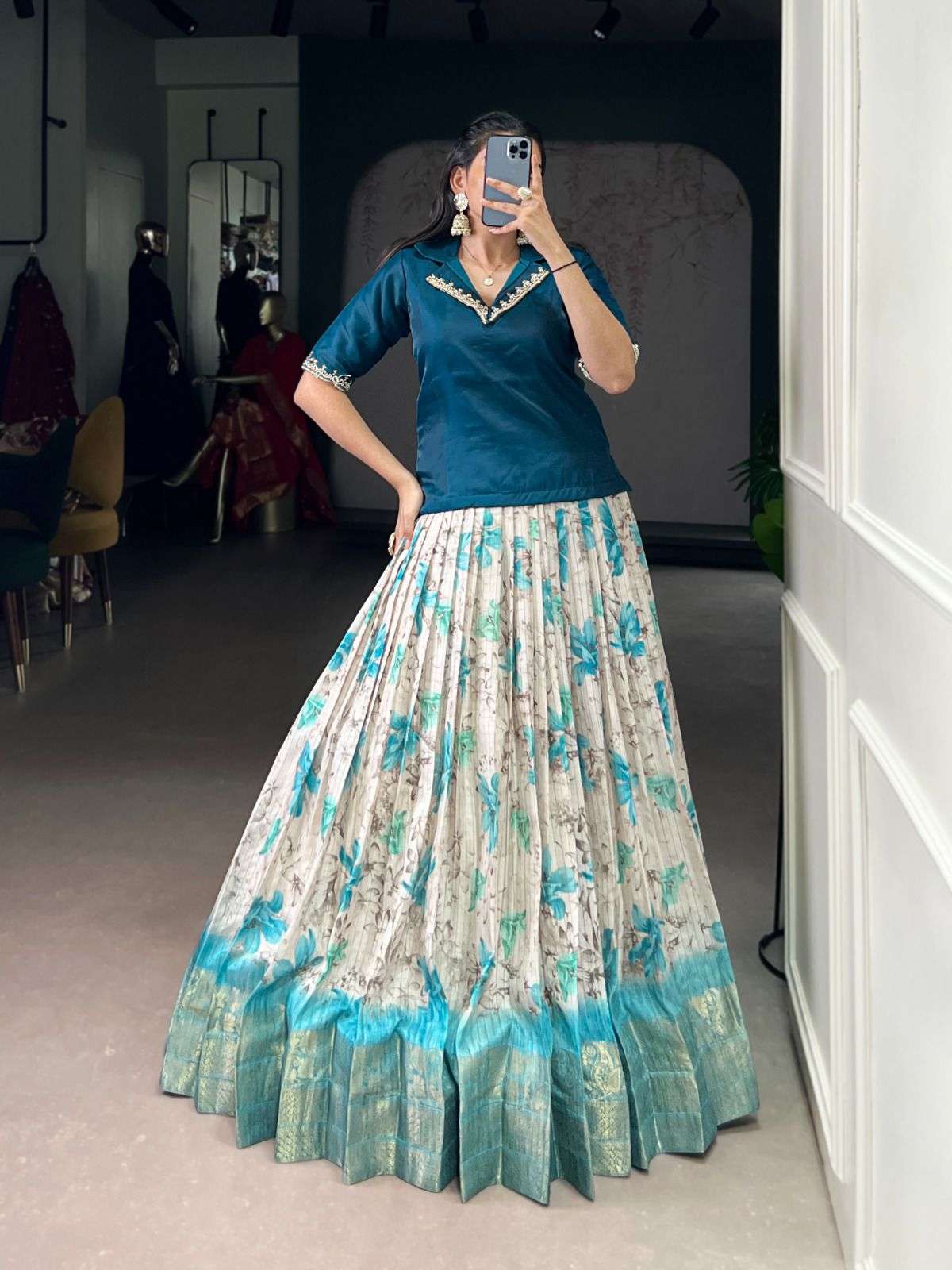 Co-ord lehenga set floral print zari weaving festive wear
