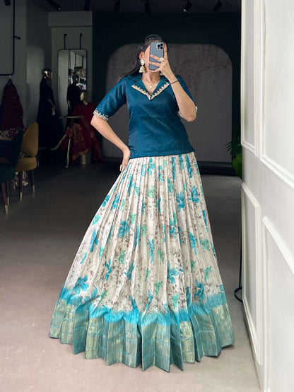 Co-ord lehenga set floral print zari weaving festive wear