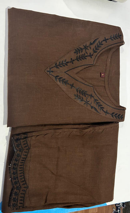 Brown cotton khadi suit set