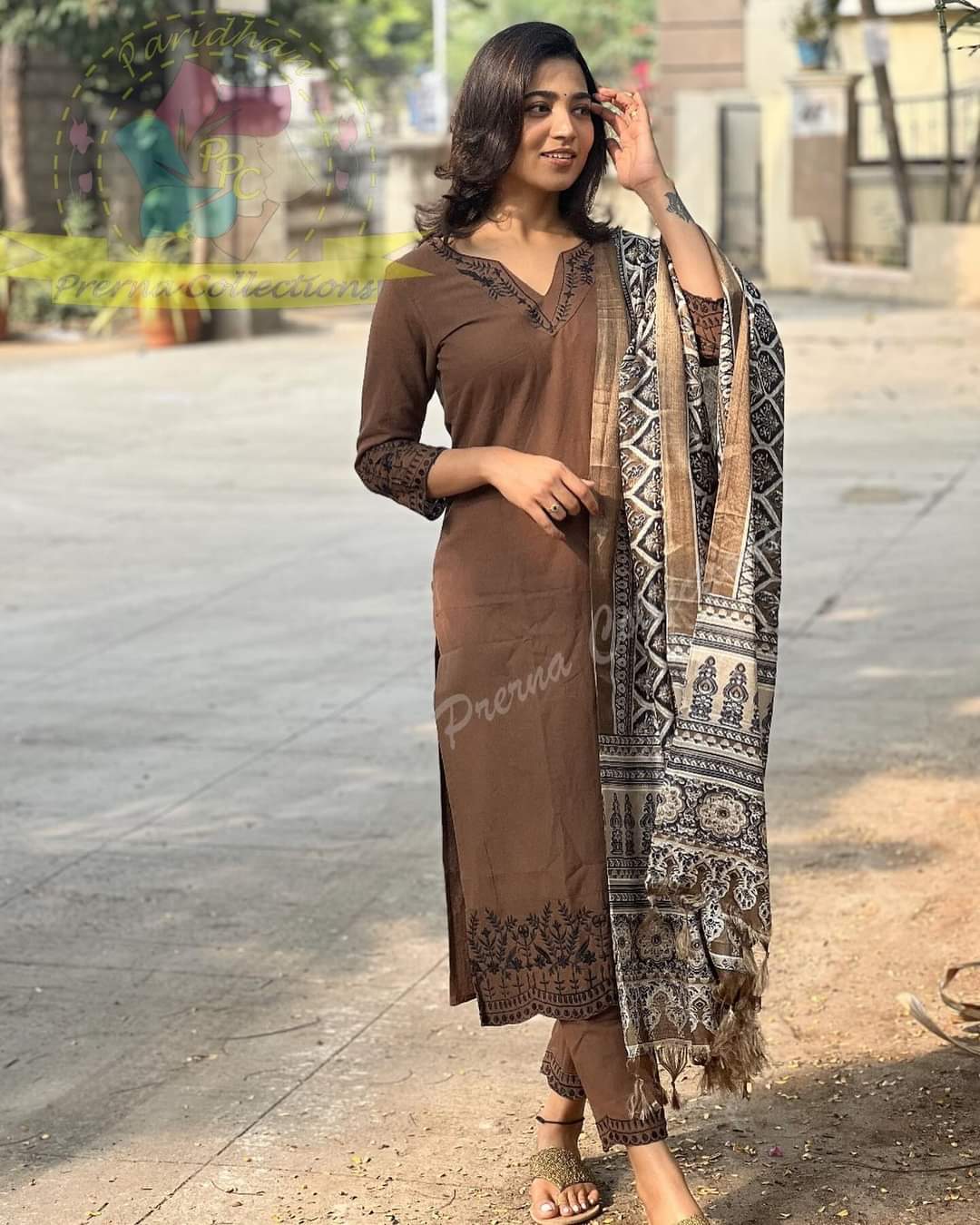 Brown cotton khadi suit set