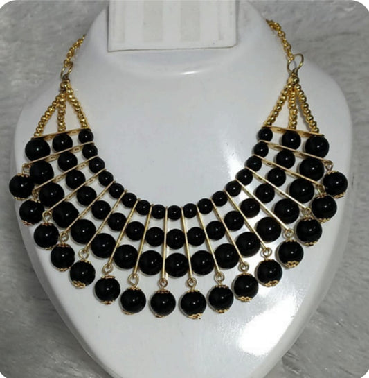 Black Pearl String Four Layered Rajasthani Style Vintage Necklace Set Jewellery For Women & Girls