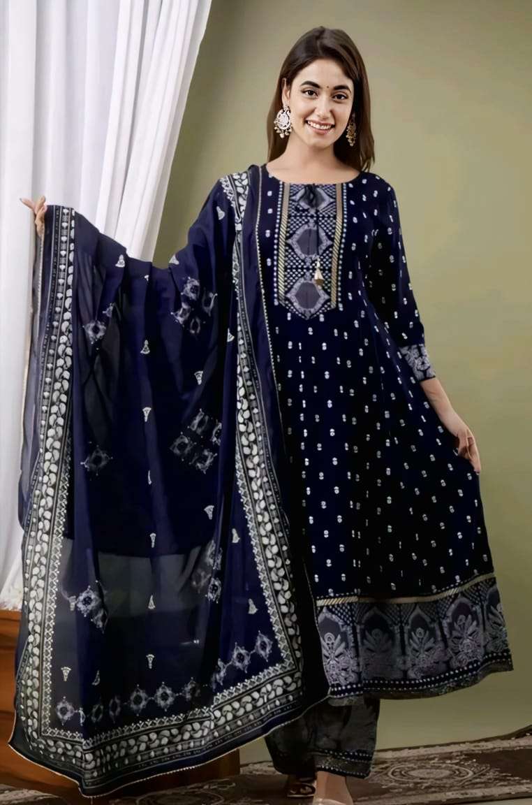 Elegant Navy blue Anarkali 3 piece