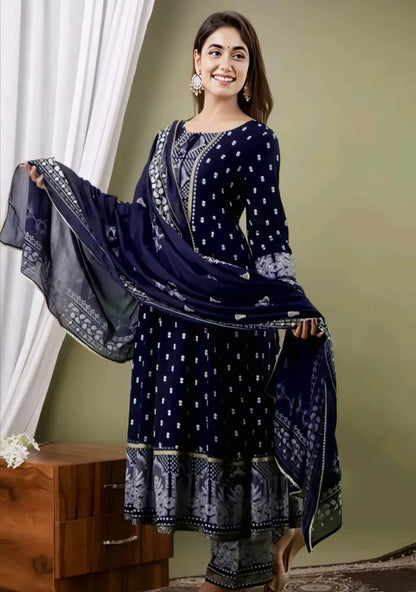 Elegant Navy blue Anarkali 3 piece