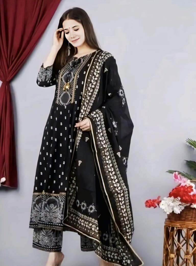 Elegant Navy blue Anarkali 3 piece