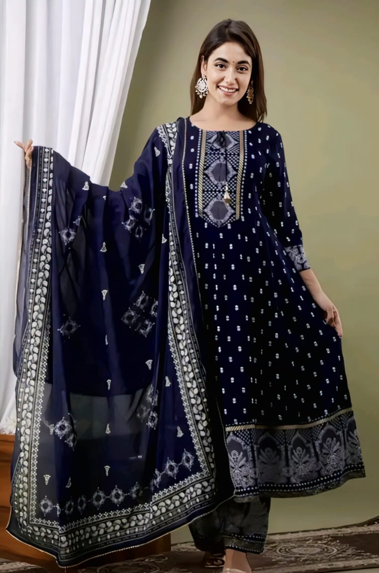 Elegant Navy blue Anarkali 3 piece