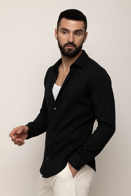 PUFF Solid Black Men's Formal Shirt