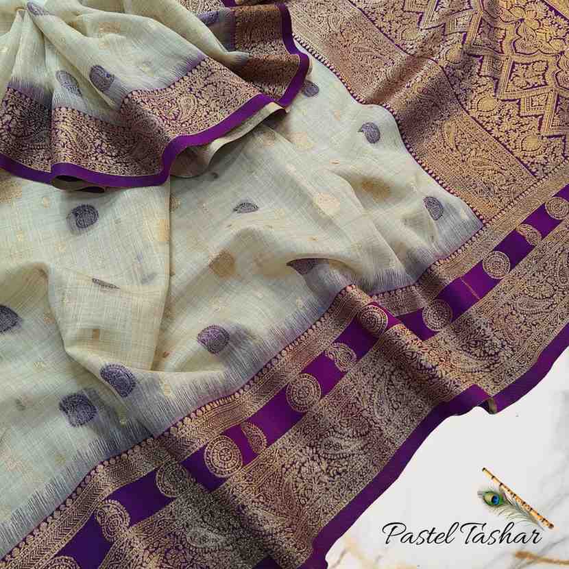 Tussar Mahabalipuram Saree with Pastel Colour & Contrast Ikkat Border Hiya’s Boutique