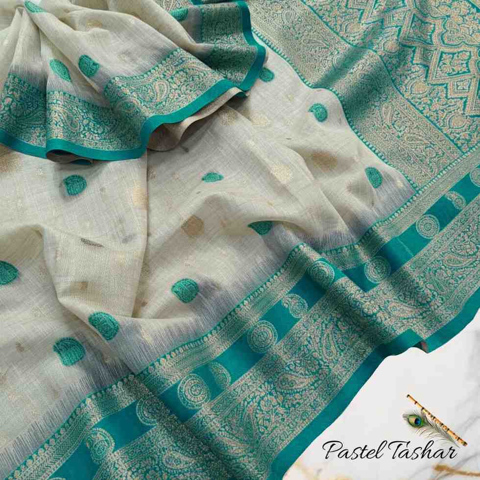 Tussar Mahabalipuram Saree with Pastel Colour & Contrast Ikkat Border Hiya’s Boutique