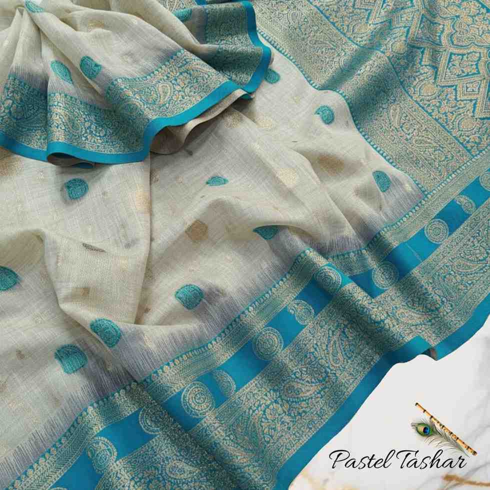Tussar Mahabalipuram Saree with Pastel Colour & Contrast Ikkat Border Hiya’s Boutique