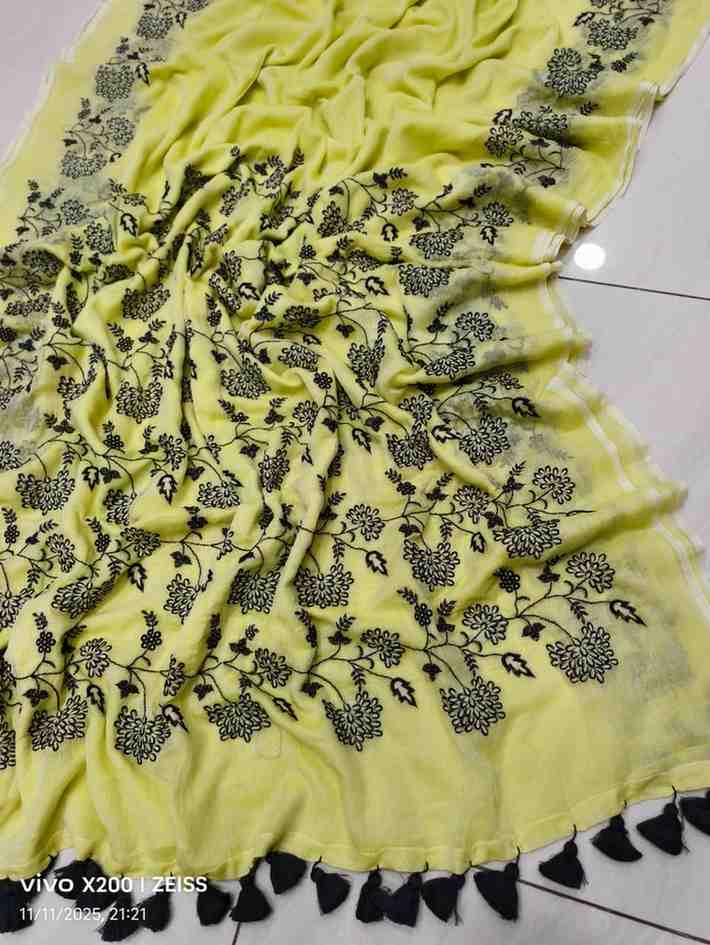 Exclusive Premium Hand Embroidery Mul Cotton Saree with Blouse Piece Hiya’s Boutique