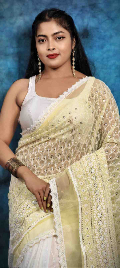 Hakoba embroidery cotton saree with lace border lightweight ethnic wear