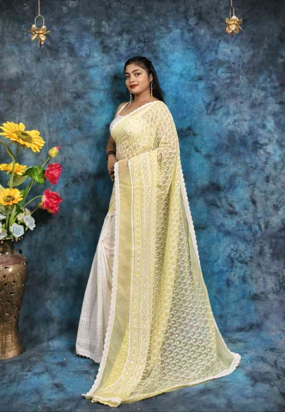 Hakoba embroidery cotton saree with lace border lightweight ethnic wear