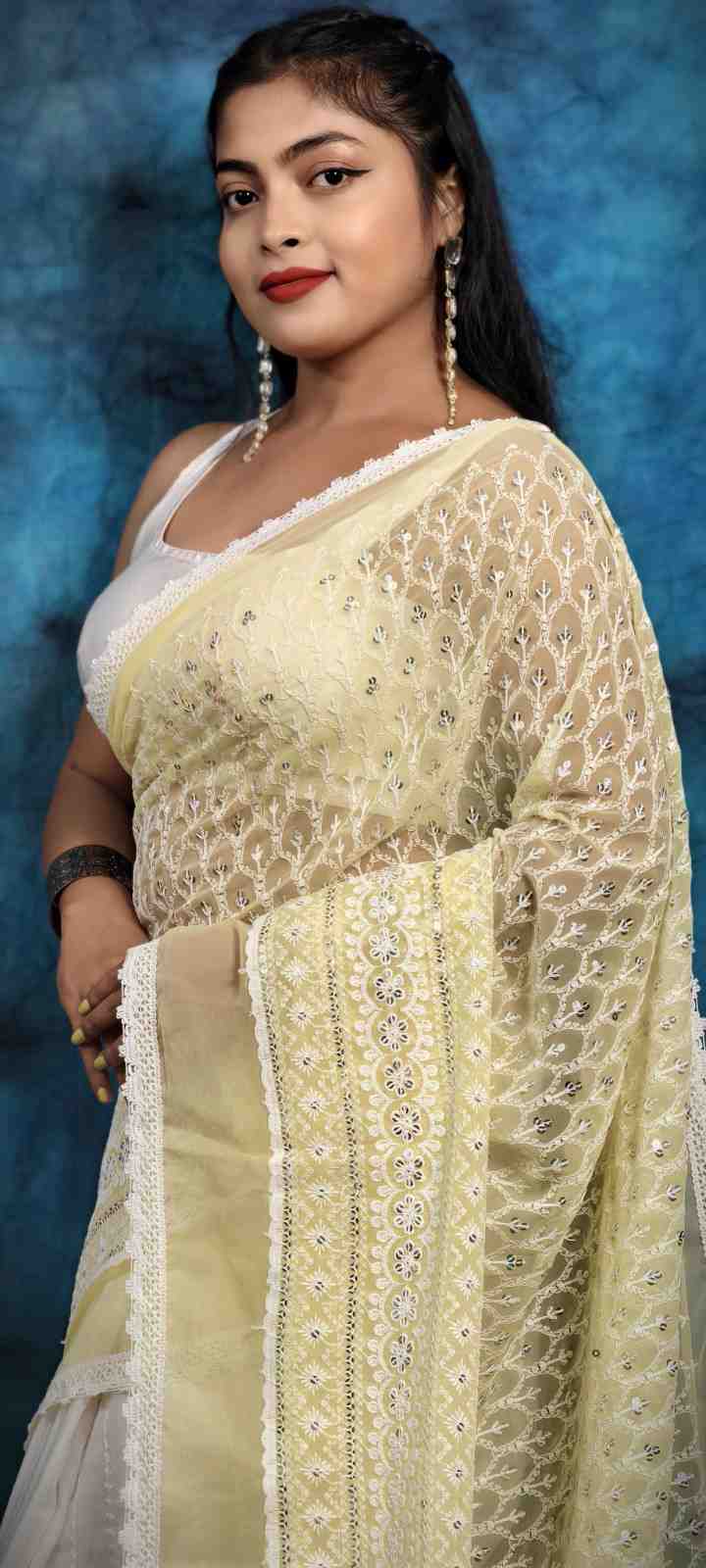Hakoba embroidery cotton saree with lace border lightweight ethnic wear