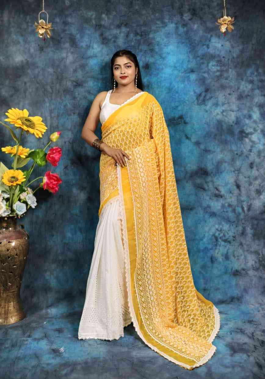 Hakoba embroidery cotton saree with lace border lightweight ethnic wear