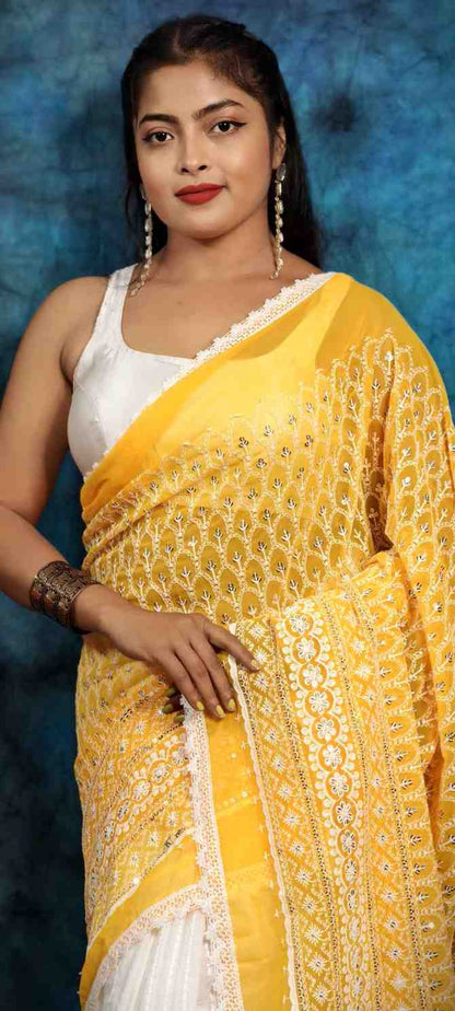 Hakoba embroidery cotton saree with lace border lightweight ethnic wear