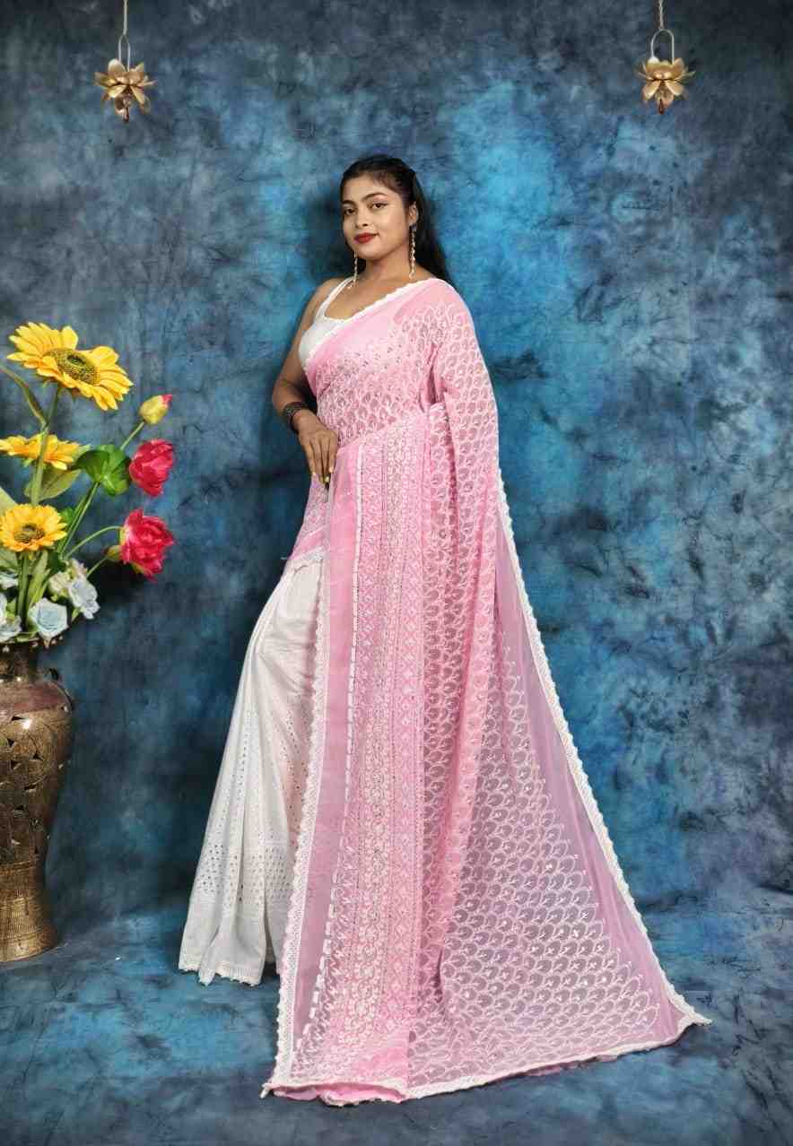 Hakoba embroidery cotton saree with lace border lightweight ethnic wear