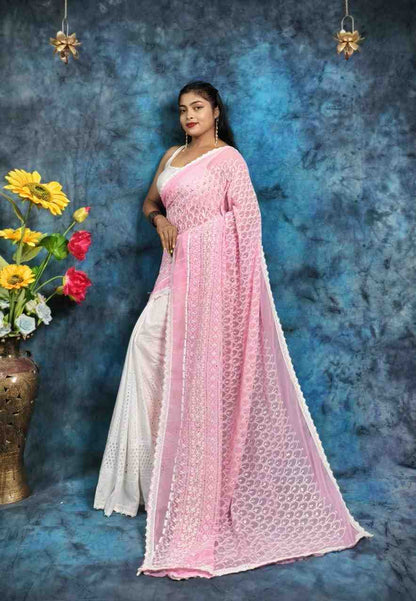 Hakoba embroidery cotton saree with lace border lightweight ethnic wear