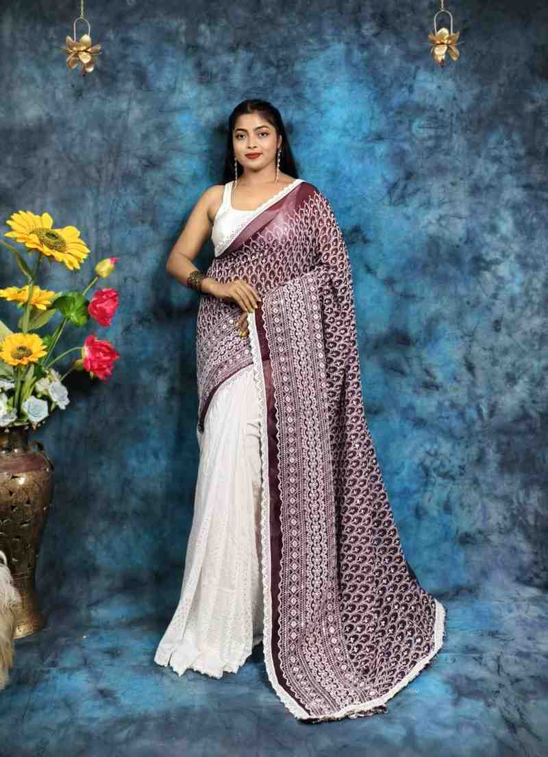 Hakoba embroidery cotton saree with lace border lightweight ethnic wear