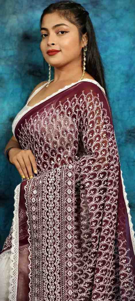 Hakoba embroidery cotton saree with lace border lightweight ethnic wear