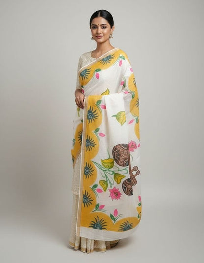 Kerala cotton hand painted saree traditional ethnic wear with blouse