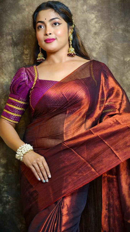 Exclusive Plain Tissue Saree – Winter Special Elegant Saree Hiya’s Boutique