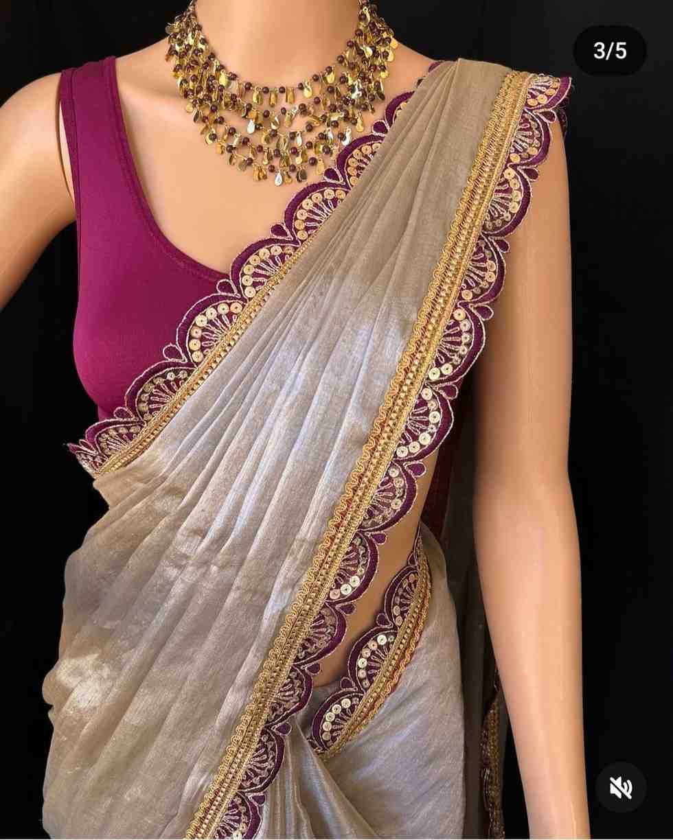 Premium Raga Tissue Jardosi Less Border Saree Hiya’s Boutique