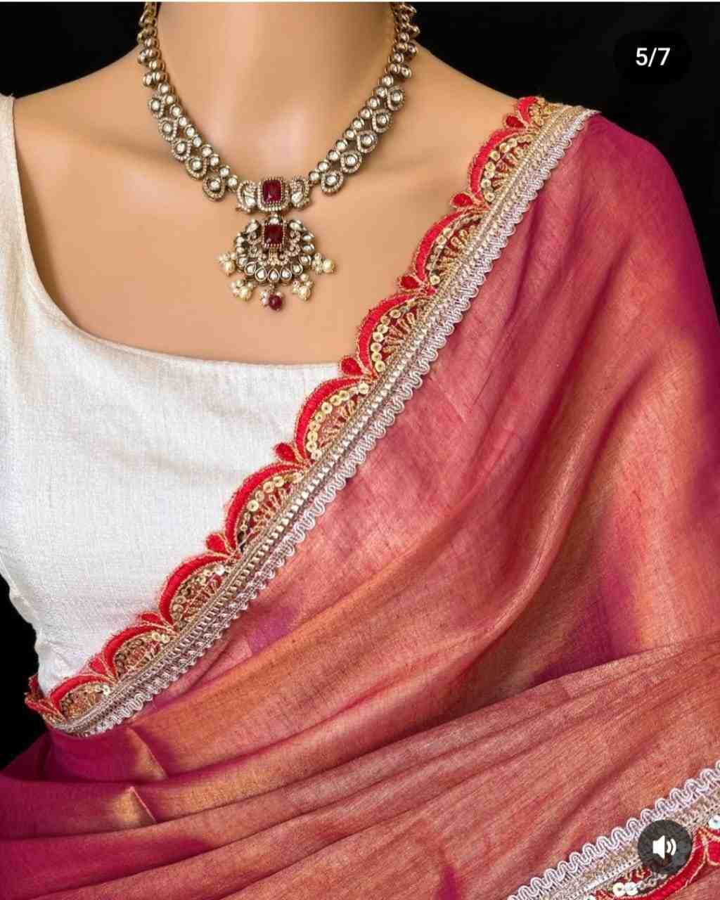 Premium Raga Tissue Jardosi Less Border Saree Hiya’s Boutique