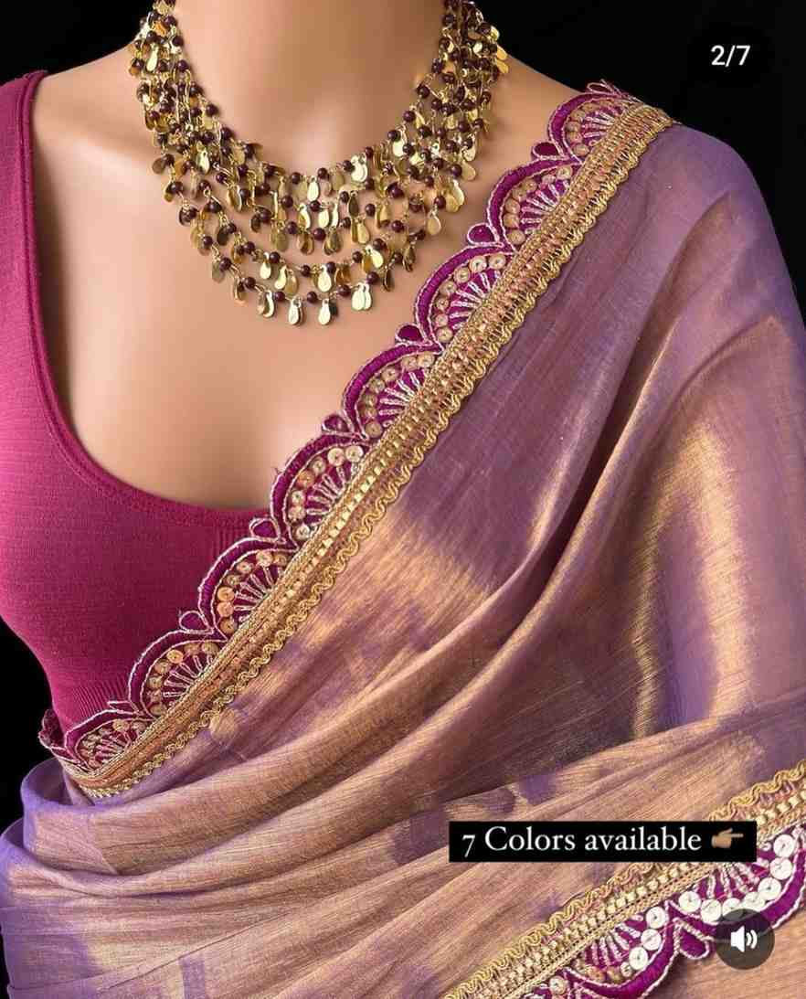 Premium Raga Tissue Jardosi Less Border Saree Hiya’s Boutique