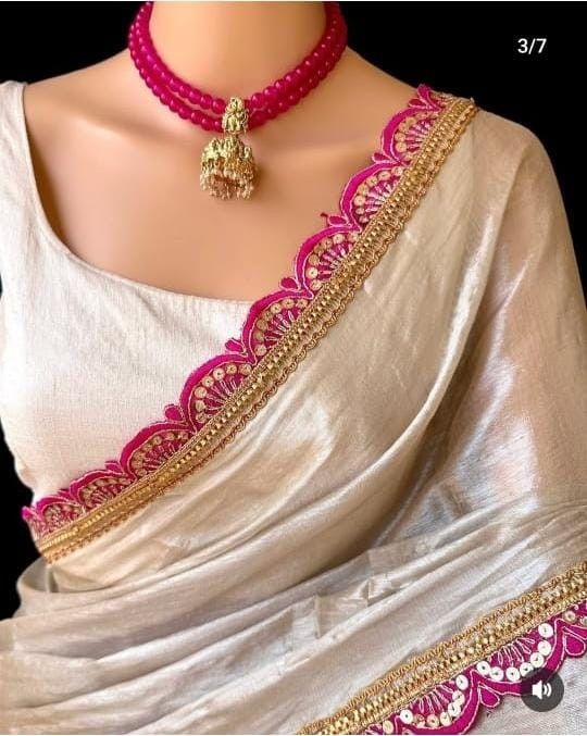 Premium Raga Tissue Jardosi Less Border Saree Hiya’s Boutique