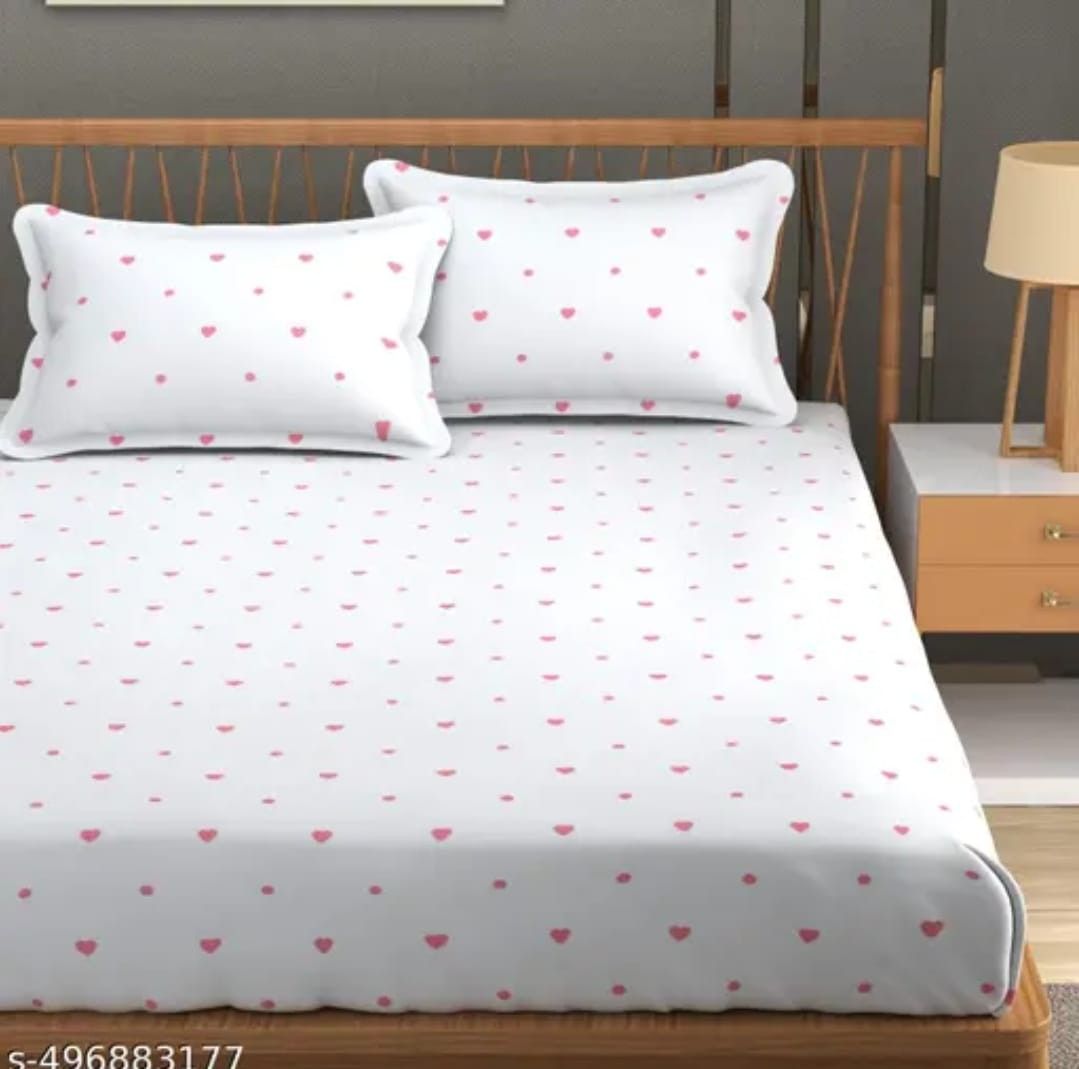 Elastic fitted king size bedsheet with pillow covers in printed glace cotton fabric.