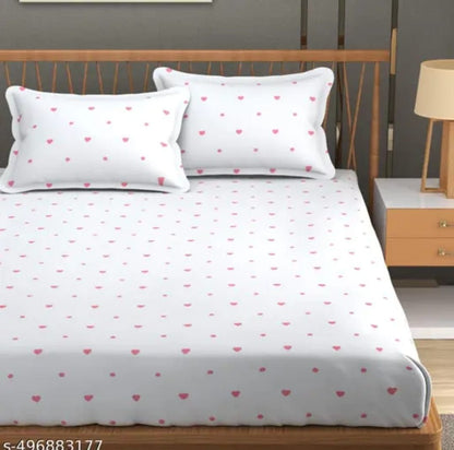 Elastic fitted king size bedsheet with pillow covers in printed glace cotton fabric.