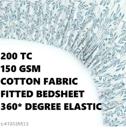 Elastic fitted king size bedsheet with pillow covers in printed glace cotton fabric.