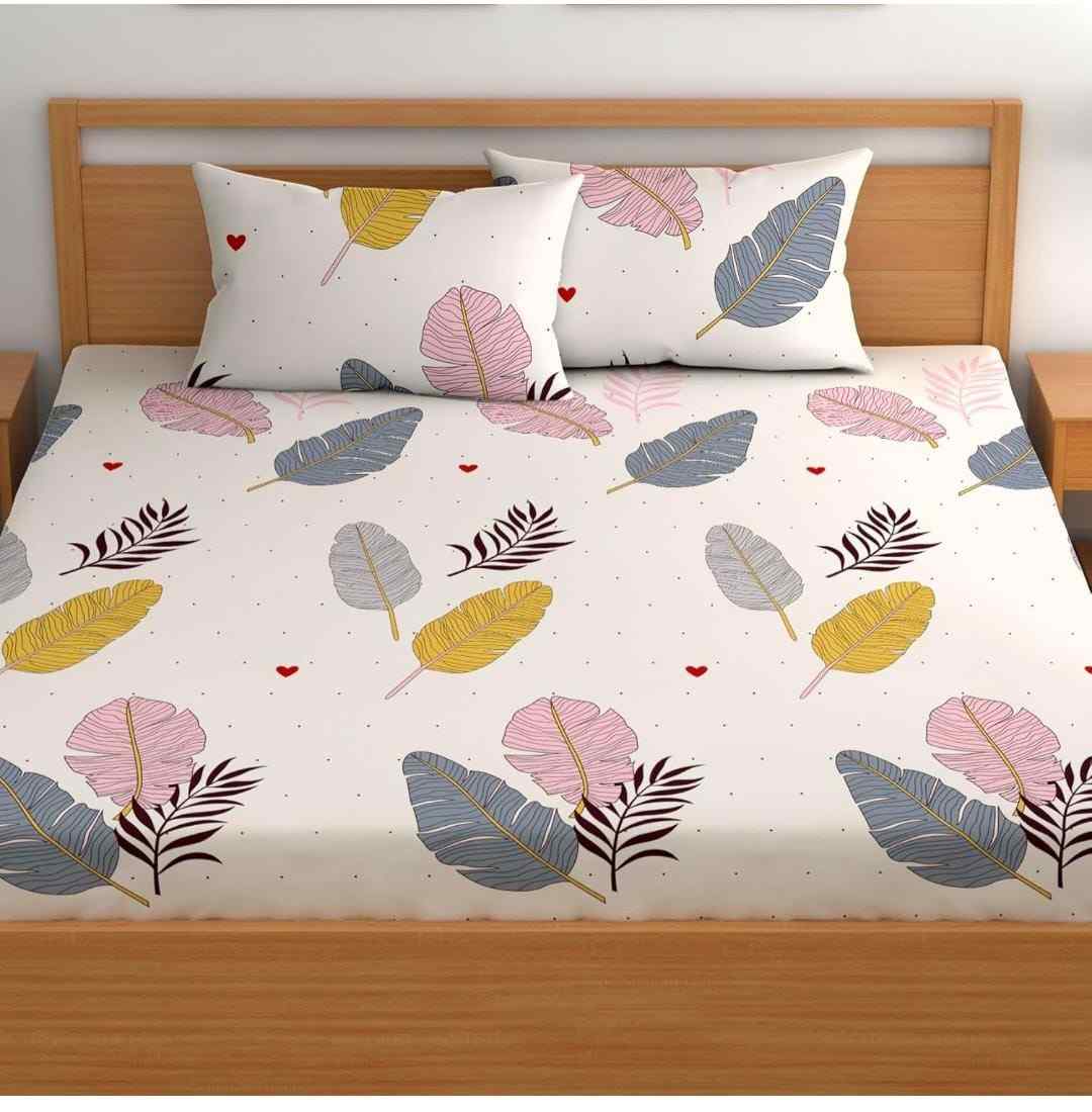 King size elastic fitted bedsheet with pillow covers, soft printed glace cotton bedsheet