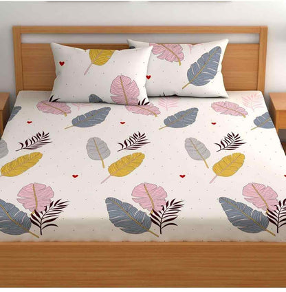 King size elastic fitted bedsheet with pillow covers, soft printed glace cotton bedsheet
