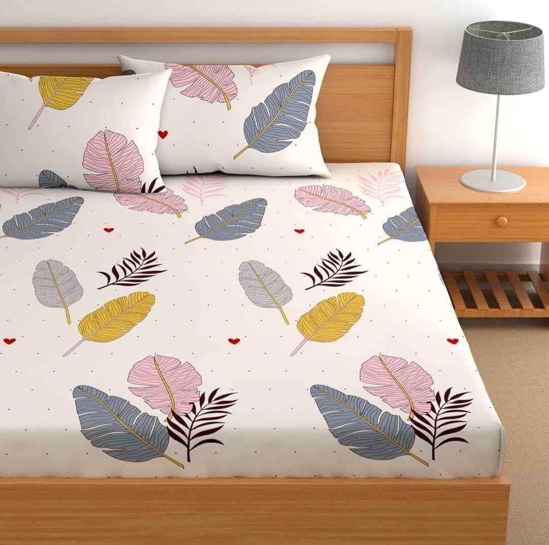 King size elastic fitted bedsheet with pillow covers, soft printed glace cotton bedsheet