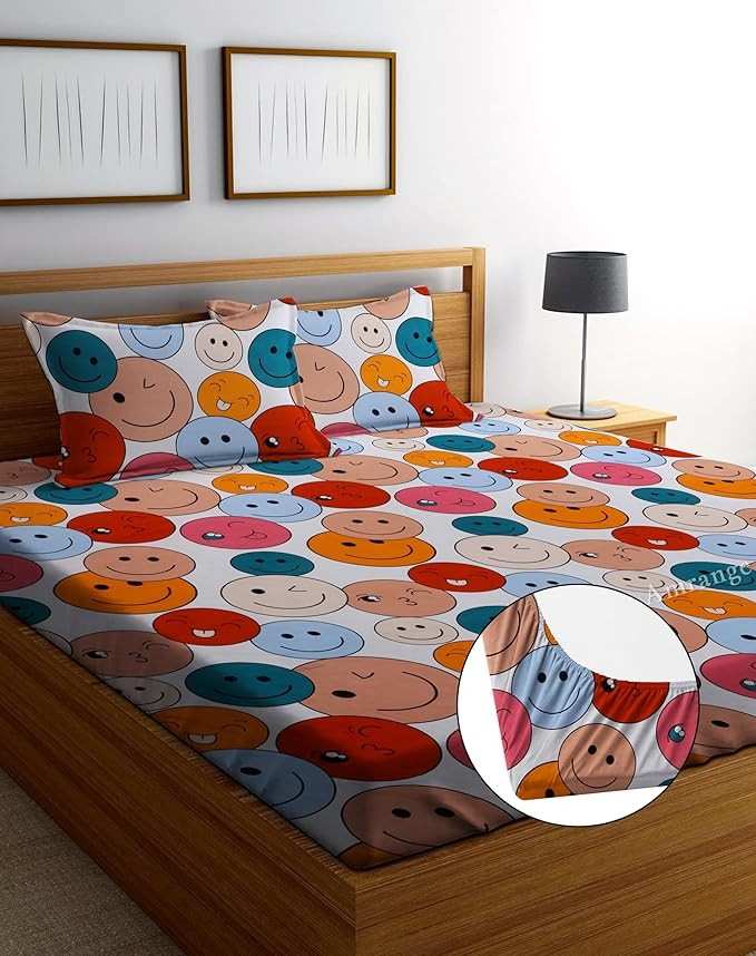 King size elastic fitted bedsheet with pillow covers, soft printed glace cotton bedsheet