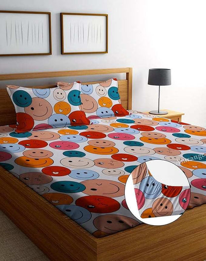 King size elastic fitted bedsheet with pillow covers, soft printed glace cotton bedsheet