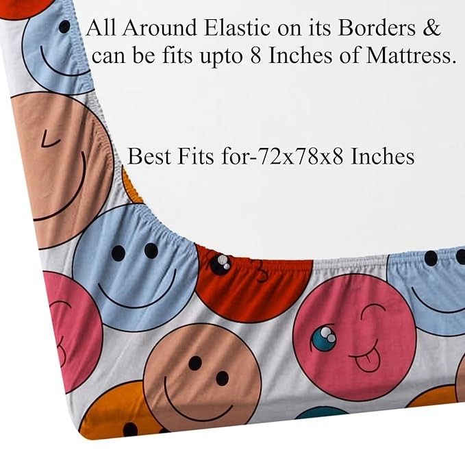 King size elastic fitted bedsheet with pillow covers, soft printed glace cotton bedsheet