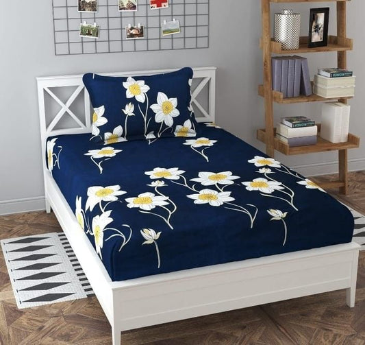 Cotton Feel Single Bed Flat Bedsheet (60 x 90 Inches) with 1 Pillow Cover