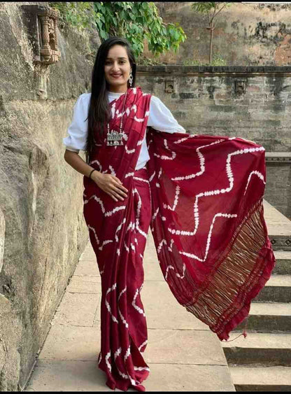Handloom mulberry silk bandhani saree tie dye print festive wear