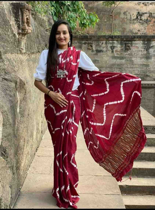 Handloom Mulberry Silk Saree – Tie & Dye Bandhani Print