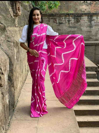 Handloom mulberry silk bandhani saree tie dye print festive wear