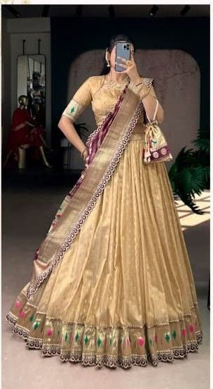 Organza ethnic lehenga with lace border dupatta